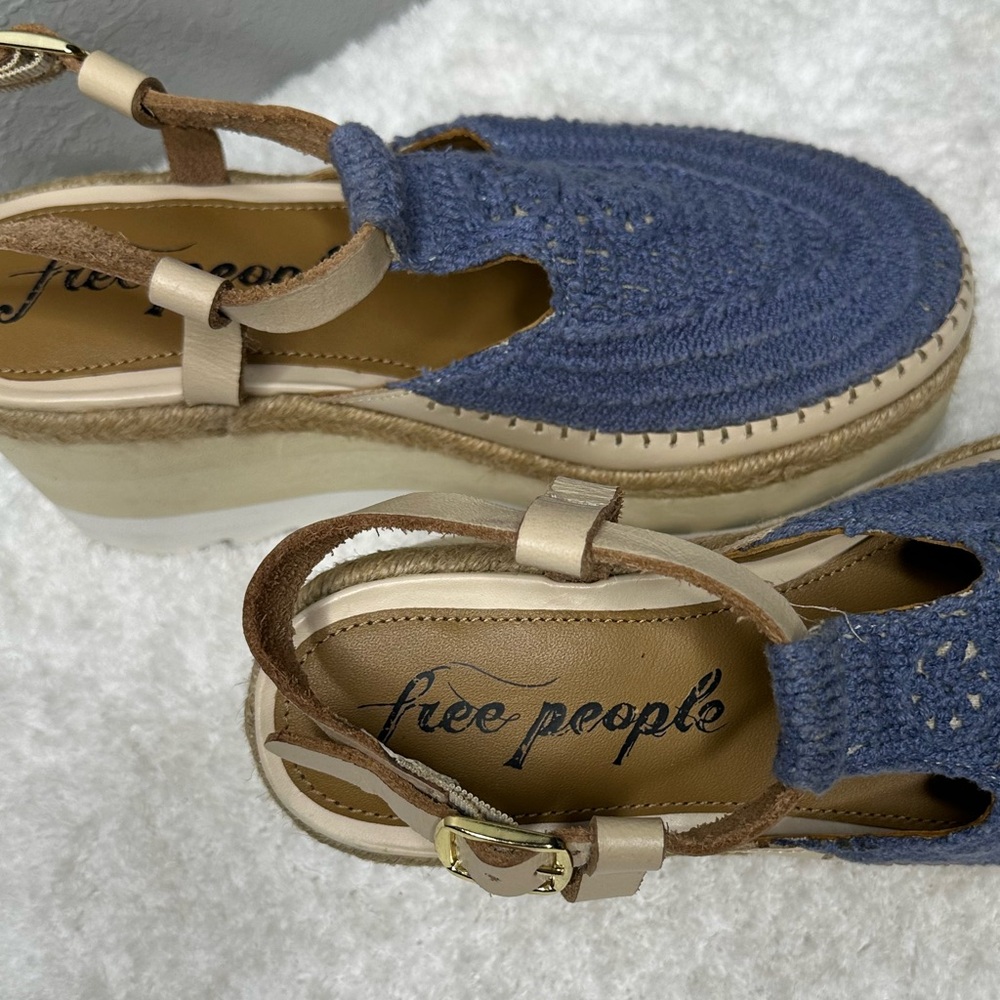 Free People Morning In Mykonos Crochet Espadrille Platform Wedges Seascape W 9 - Picture 2 of 7